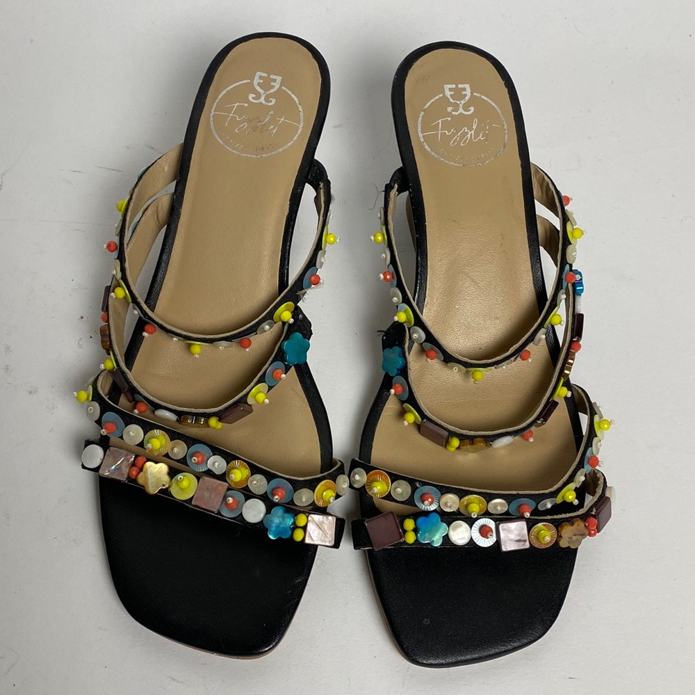 AMAZING Beaded Strappy Sandals with SEQUINS & SHELLS and Curved Low Heel - 37 7